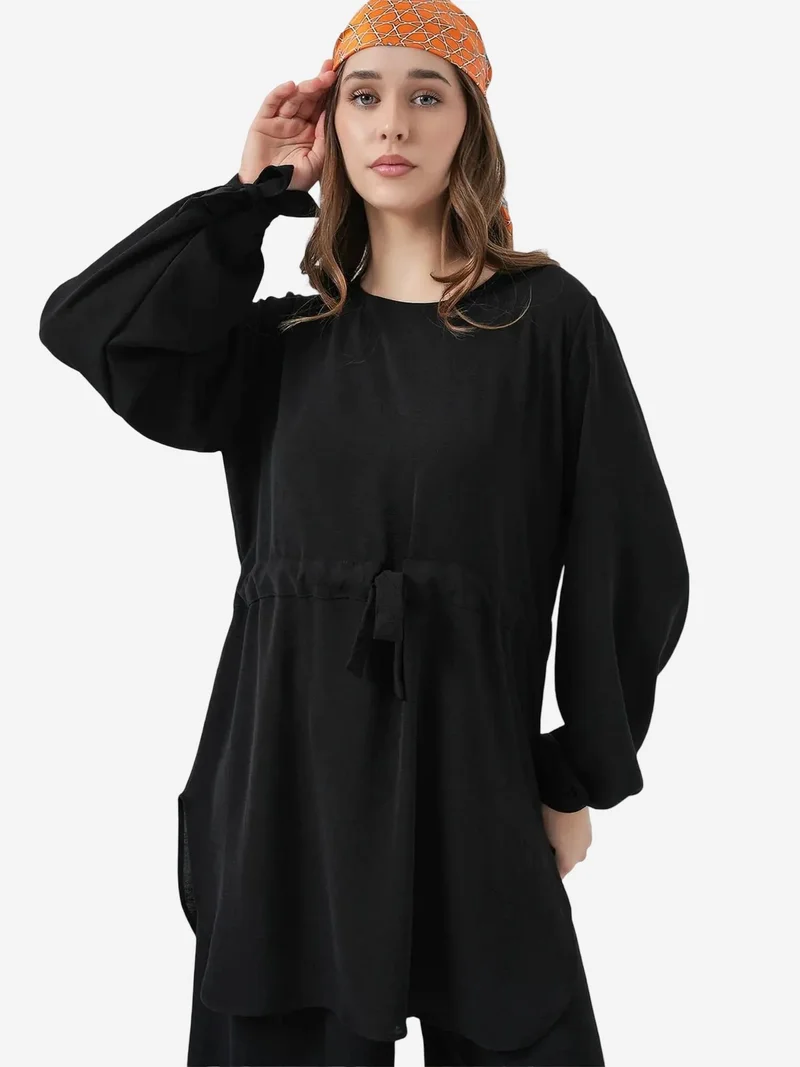 BIG DART BDART Crew Neck Tie Detail Tunic and Wide Leg Pants Set